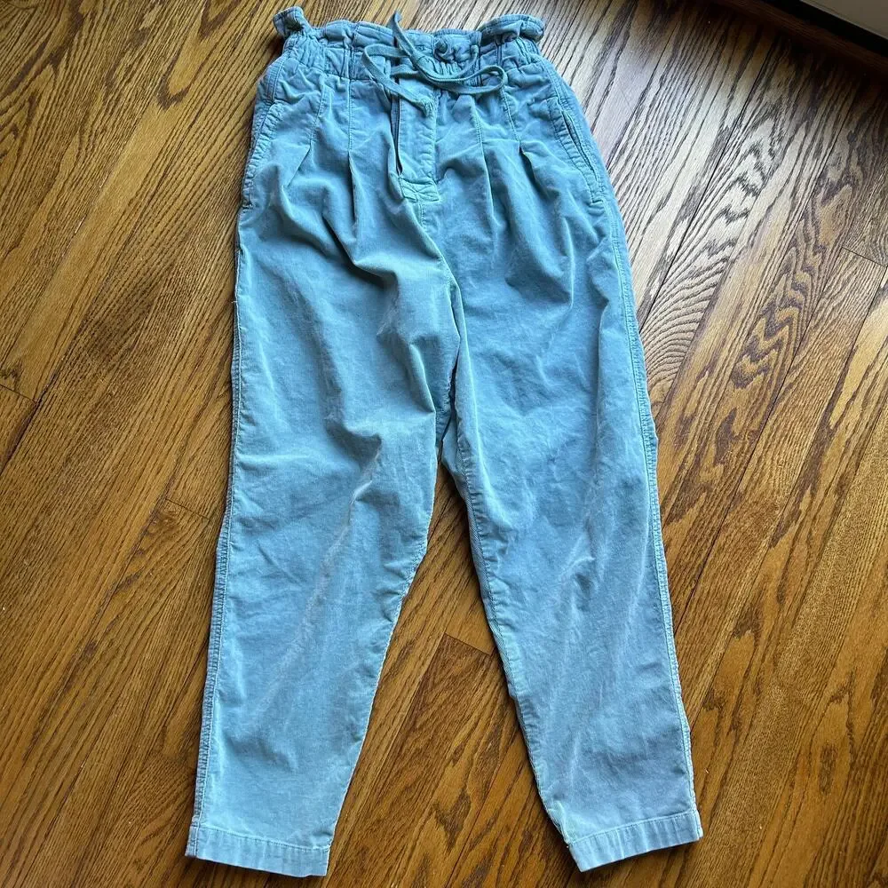 Free People Light Blue Corduroy Paperbag Waist Pleated Trouser Pants XS - Picture 4 of 14